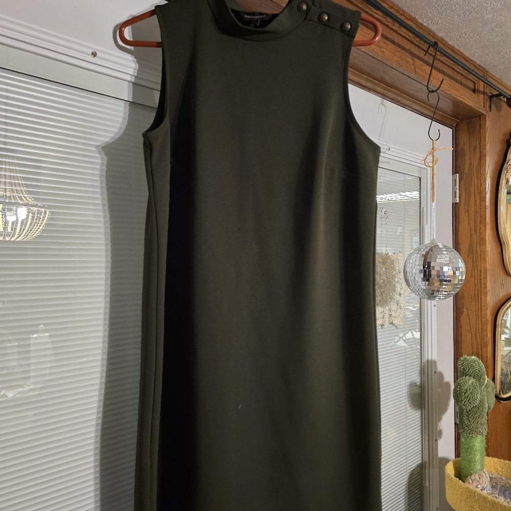 Banana Republic Olive Green Sleeveless Midi Dress with Button Shoulder